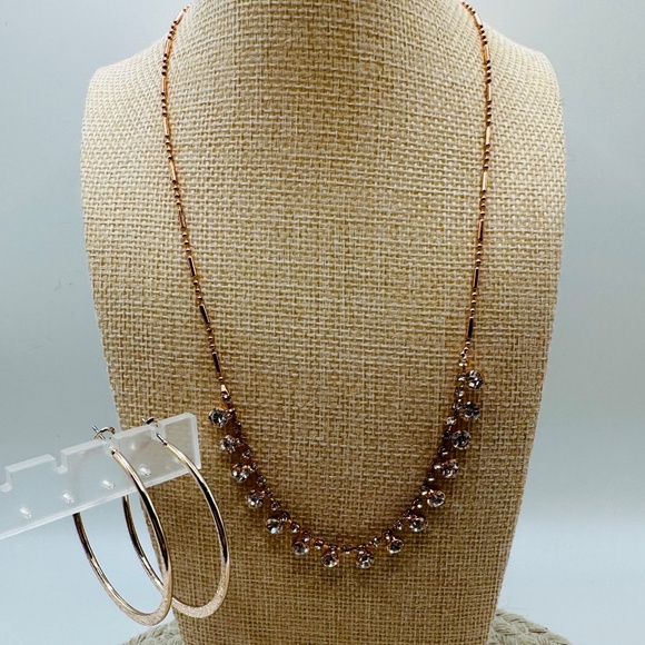Rose Gold Necklace And Earrings Set - Picture 1 of 7